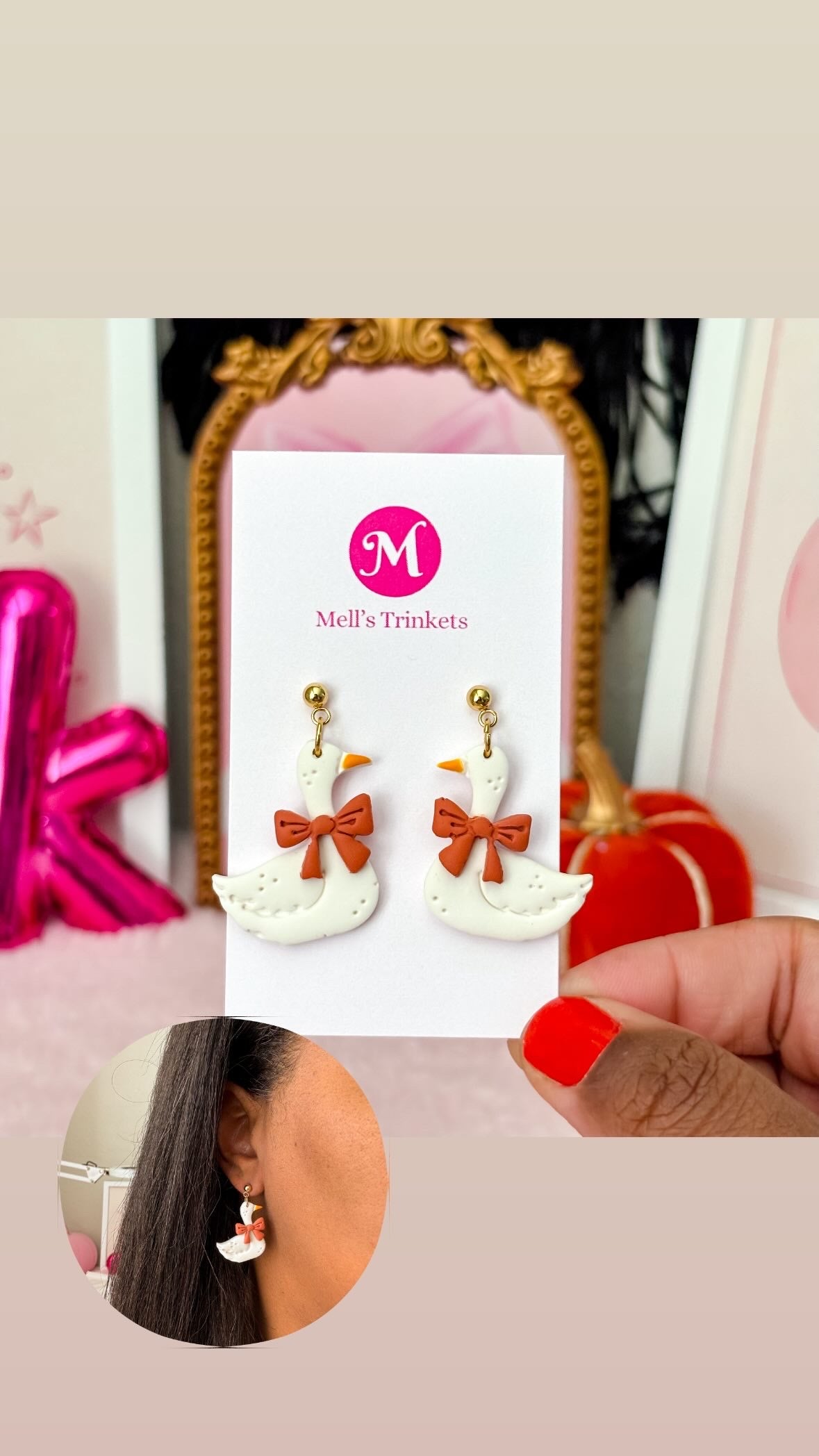 Cinnamon Orange Bow Porch Goose Dangles