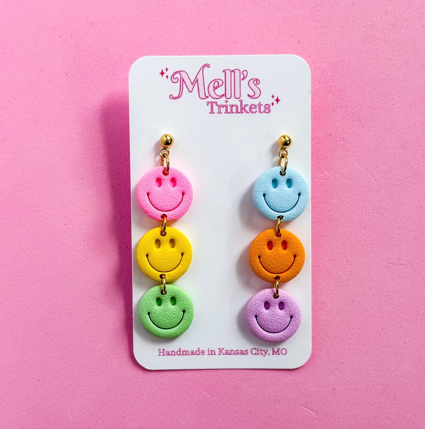 Rainbow Smiley Dangle Earrings