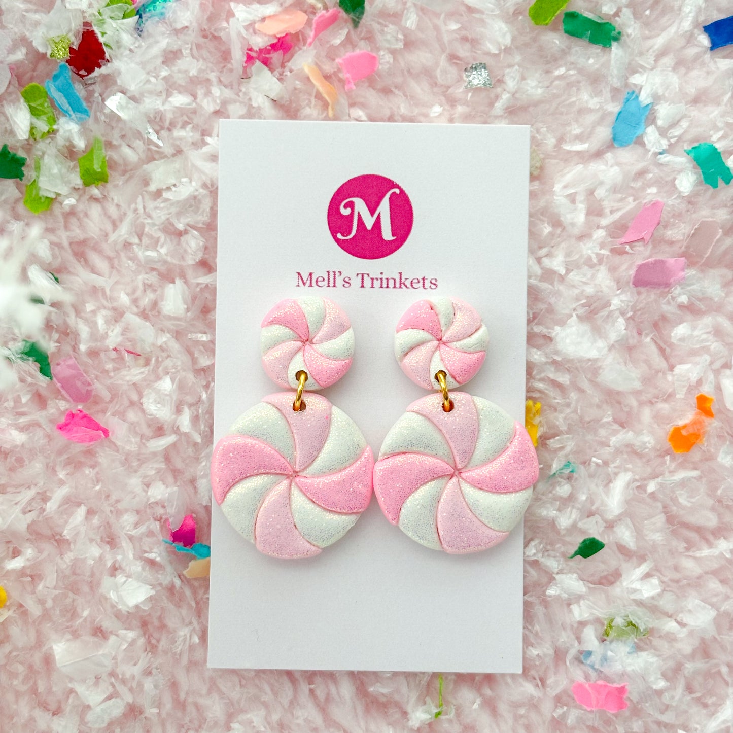 Peppermint Swirl Dangles - Dark + Light Pink