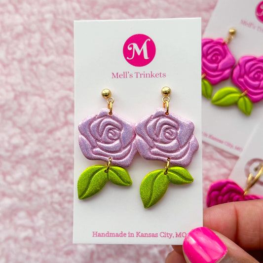 Rose Dangles - Iridescent Light Pink