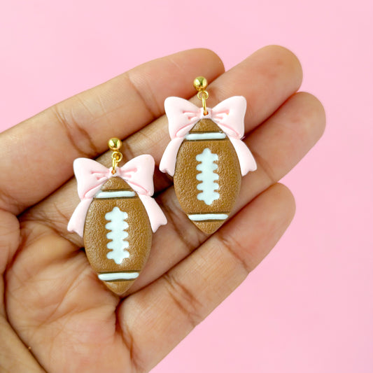 Bow Football Dangles - Pink