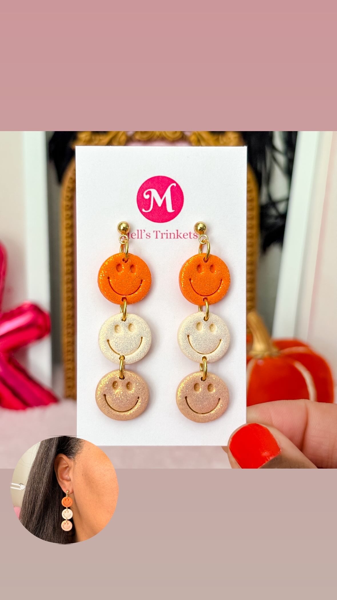 Pumpkin Spice Smiley Dangles