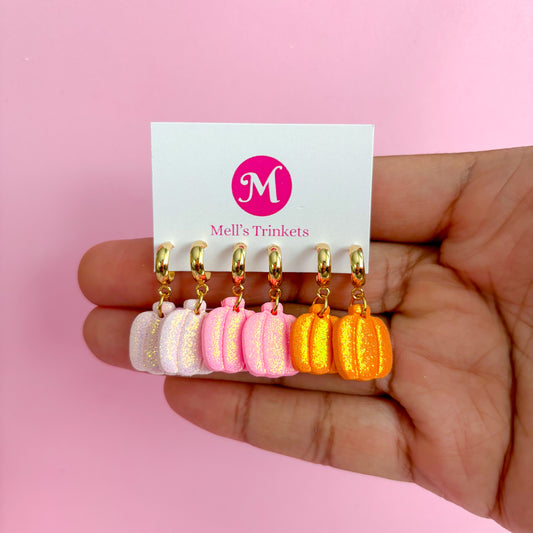 Sparkly Pumpkin Huggie Hoop Set