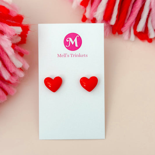 Bubble Heart Studs - Red