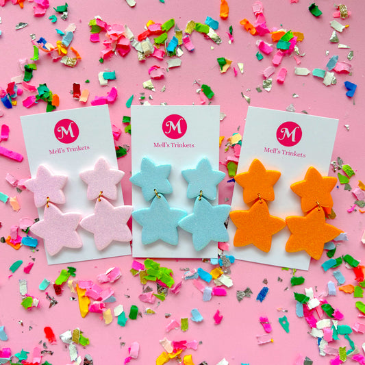 Glitter Double Star Dangles - Choose Color