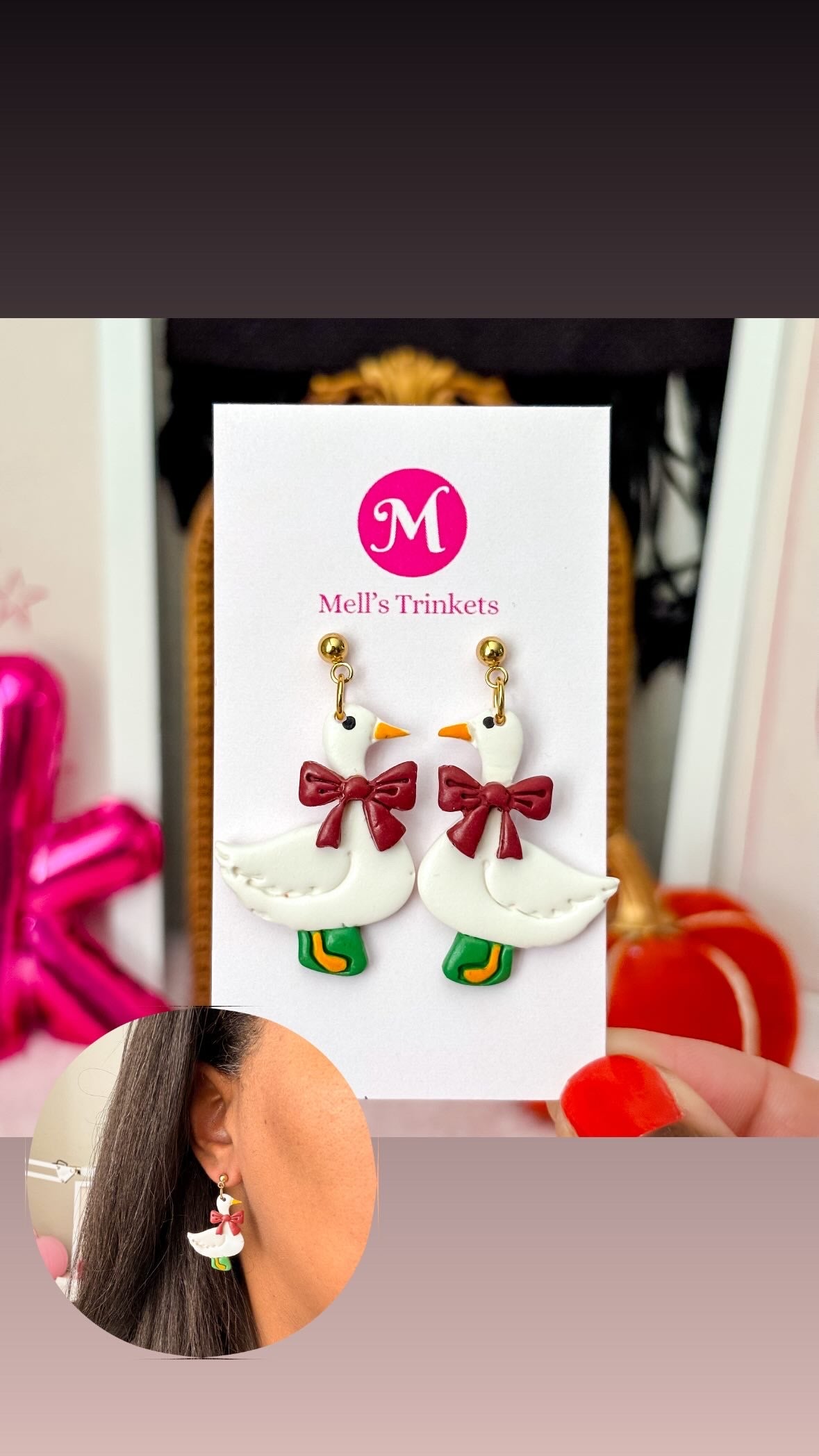 Maroon Bow Porch Goose Dangles