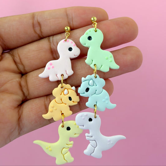 Rainbow Dino Triple Dangles