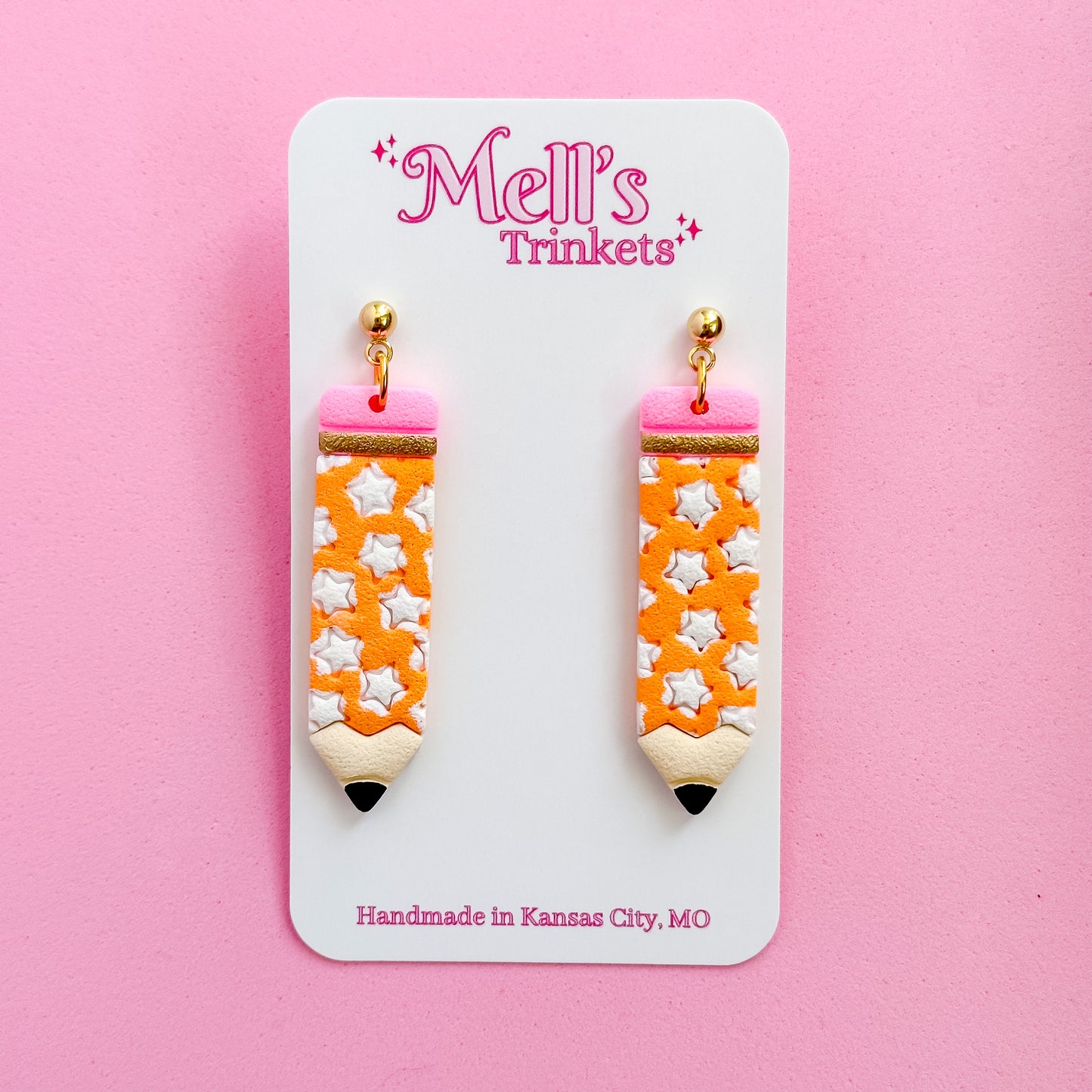 Star Pencil Earrings - Orange